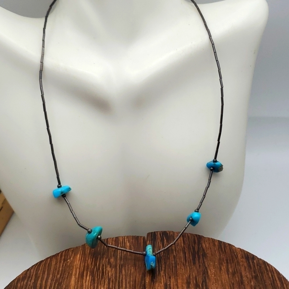 N3104 artisan sterling silver turquoise necklace native jewelry cone closure